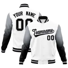 White Black Gray Gradient Varsity Raglan Letterman Jacket 1