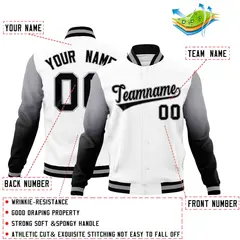 White Black Gray Gradient Varsity Raglan Letterman Jacket 2
