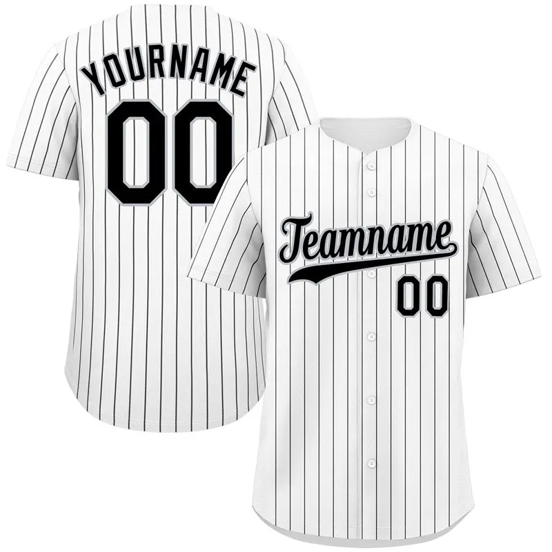 White Black Gray Hook Stripe Baseball Jersey