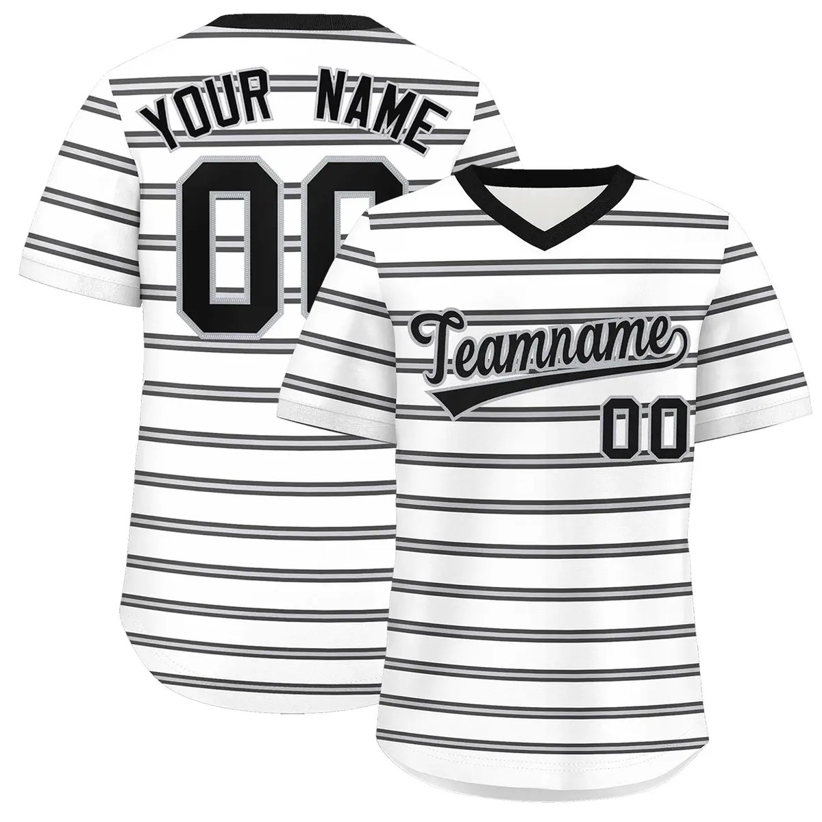 White Black-Gray Horizontal Stripe Pullover Baseball Jersey