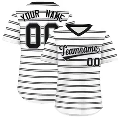 White Black-Gray Horizontal Stripe Pullover Baseball Jersey