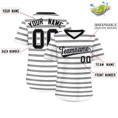 White Black-Gray Horizontal Stripe Pullover Baseball Jersey 2