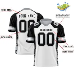 White Black-Gray Raglan Side Pattern Football Jersey 2