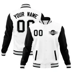 White Black Gray Raglan Sleeve Cotton Letterman Jacket