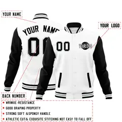 White Black Gray Raglan Sleeve Cotton Letterman Jacket 2