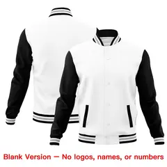 White Black Gray Raglan Sleeve Cotton Letterman Jacket 6