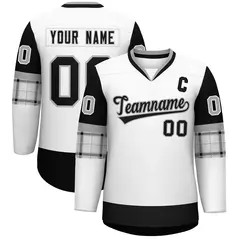 White Black-Gray Raglan V-Neck Hockey Jersey 1