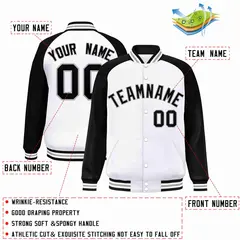 White Black-Gray Raglan Varsity Full-Snap Letterman Jacket 2