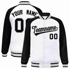 White Black-Gray Raglan Varsity Full-Snap Letterman Jacket 1