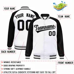 White Black-Gray Raglan Varsity Full-Snap Letterman Jacket 2