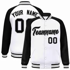White Black-Gray Raglan Varsity Full-Snap Letterman Jacket 1