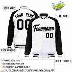 White Black-Gray Raglan Varsity Full-Snap Letterman Jacket 2