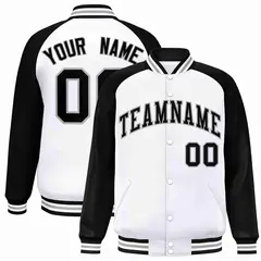 White Black-Gray Raglan Varsity Full-Snap Letterman Jacket 1