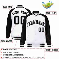 White Black-Gray Raglan Varsity Full-Snap Letterman Jacket 2