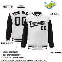 White Black-Gray Raglan Varsity Full-Snap Letterman Jacket 2