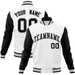 White Black-Gray Raglan Varsity Full-Snap Letterman Jacket 1