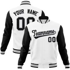 White Black-Gray Raglan Varsity Full-Snap Letterman Jacket 1