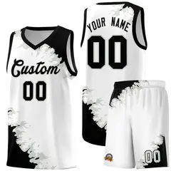 White Black-Gray Sparkle Pattern Basketball Kits