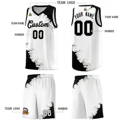 White Black-Gray Sparkle Pattern Basketball Kits 5
