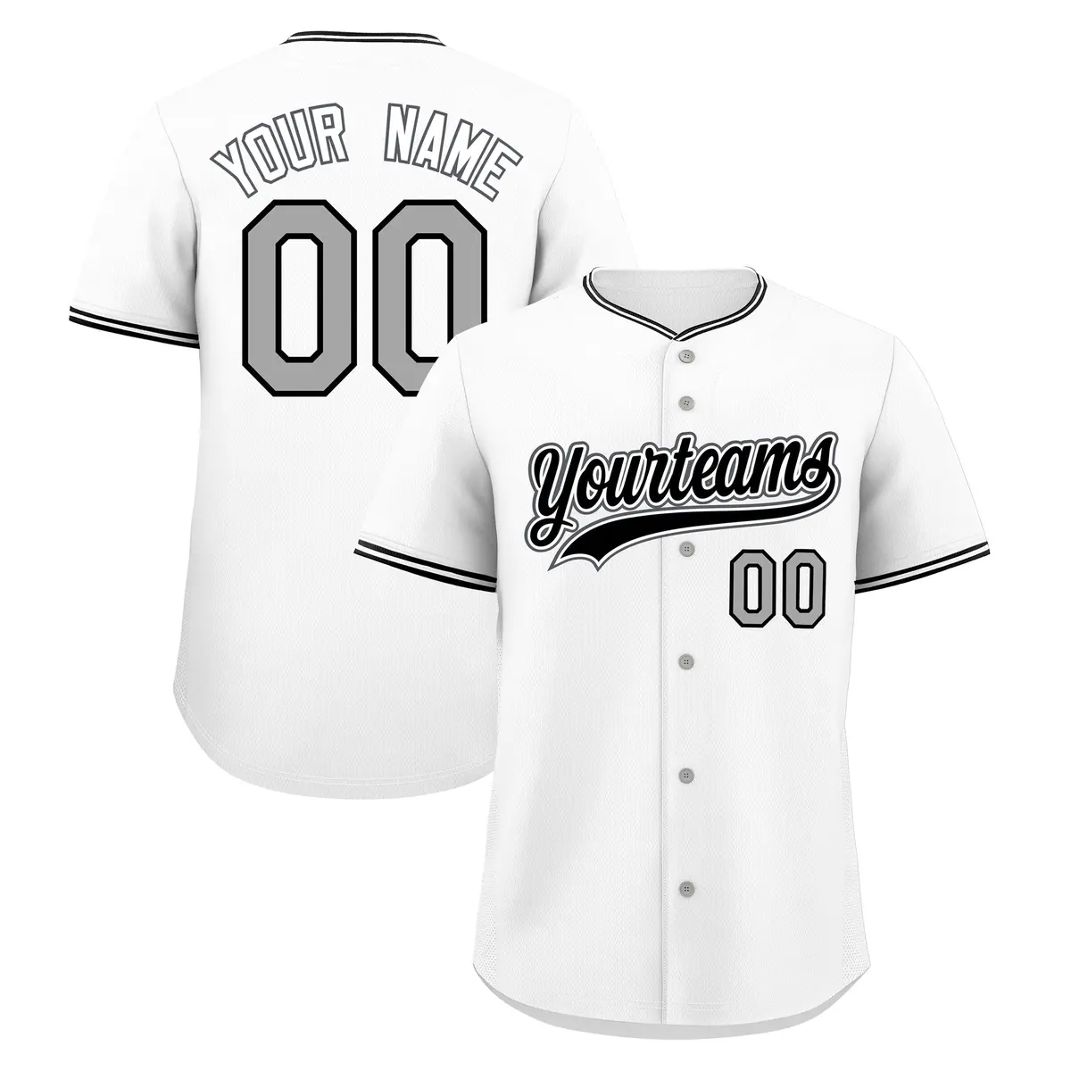 White Black Gray Baseball Jersey