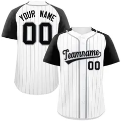 White Black-Gray Stripe Raglan Sleeves Baseball Jersey