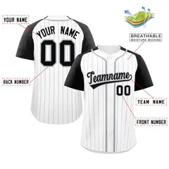 White Black-Gray Stripe Raglan Sleeves Baseball Jersey 2