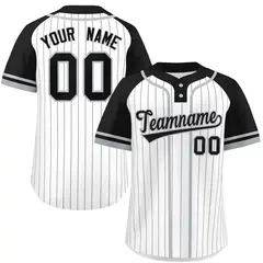 White Black-Gray Stripe Raglan Two-Button Softball Jersey 1