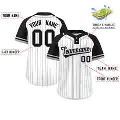 White Black-Gray Stripe Raglan Two-Button Softball Jersey 2
