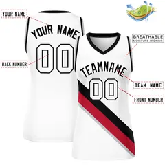 Women's White Black-Gray Thick Slash Mesh Basketball Jersey 2