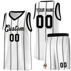 White Black Gray Vertical Stripes Basketball Jersey Set