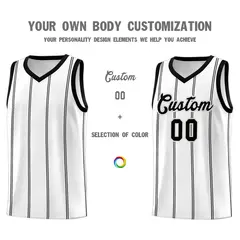 White Black Gray Vertical Stripes Basketball Jersey Set 3