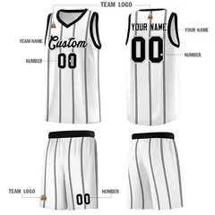 White Black Gray Vertical Stripes Basketball Jersey Set 5