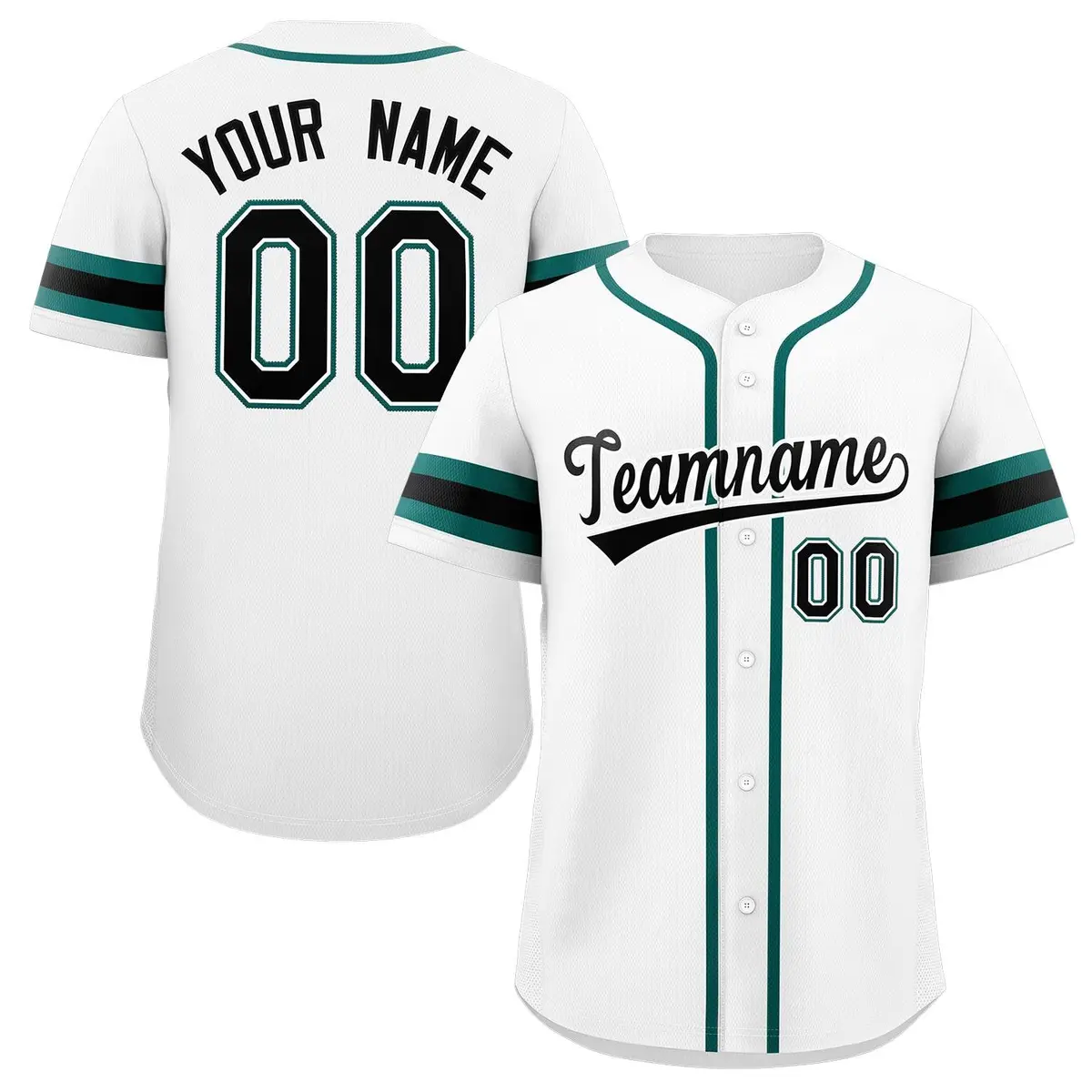 White Black-Green Full-Button Classic Baseball Jersey