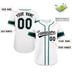 White Black-Green Full-Button Classic Baseball Jersey 2