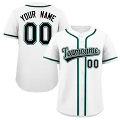 White Black-Green Full-Button Classic Baseball Jersey