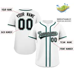 White Black-Green Full-Button Classic Baseball Jersey 2
