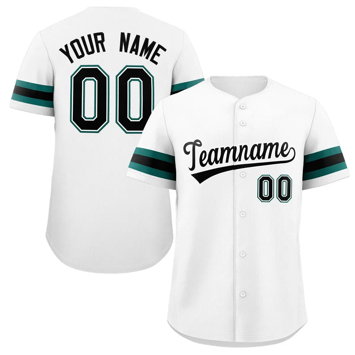 White Black-Green Full-Button Classic Baseball Jersey