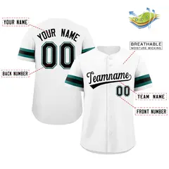 White Black-Green Full-Button Classic Baseball Jersey 2