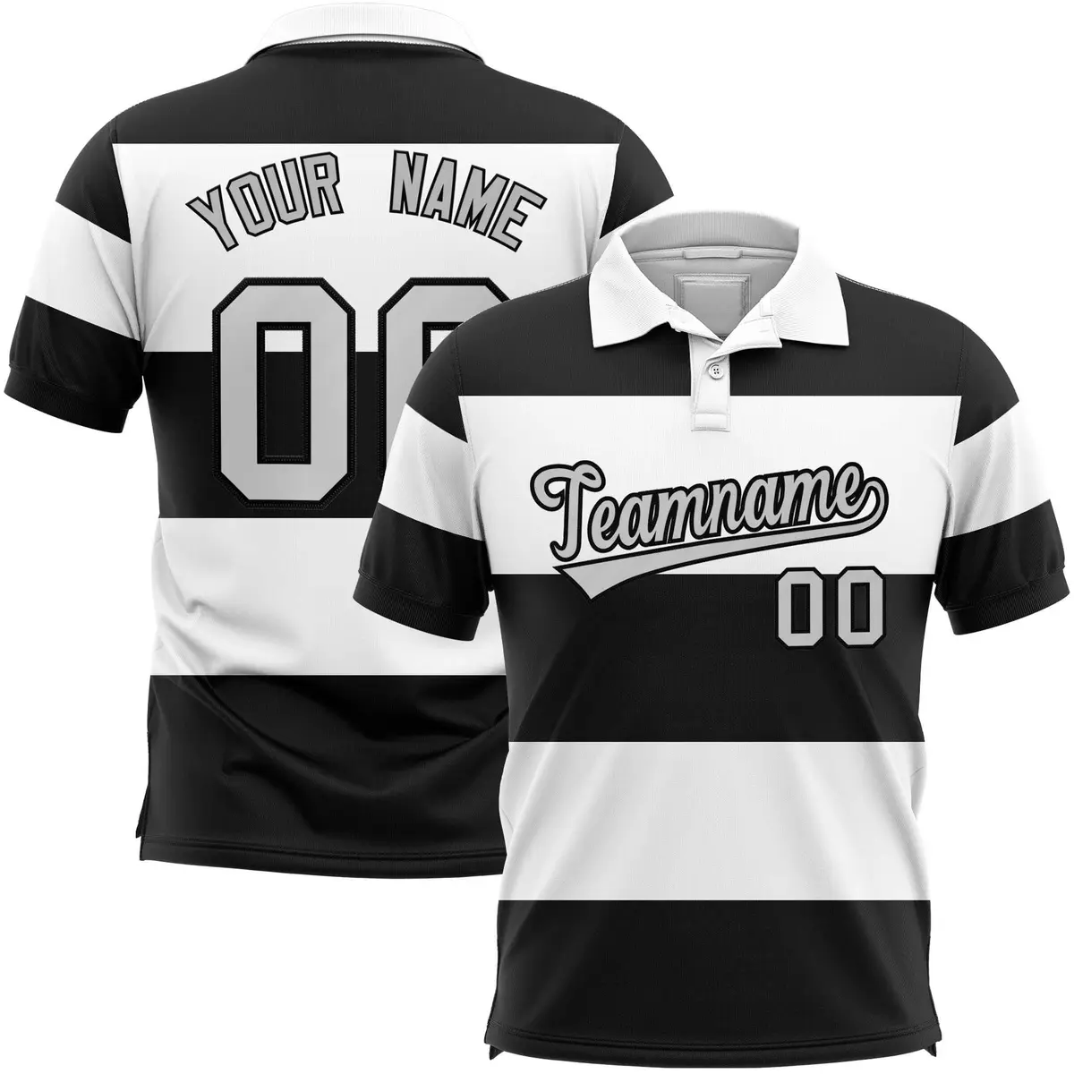 White-Black Horizontal Stripe Performance Polo Shirt
