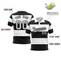 White-Black Horizontal Stripe Performance Polo Shirt 2