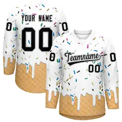 White Black Ice Cream Pattern V-Neck Hockey Jersey