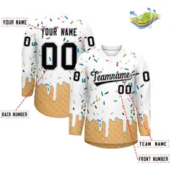 White Black Ice Cream Pattern V-Neck Hockey Jersey 2