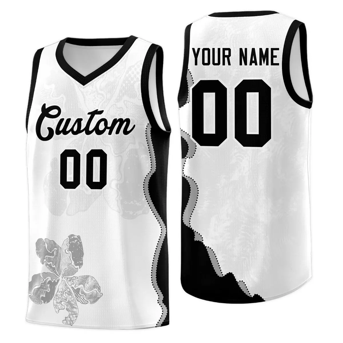 White Black Illusion Flower Graffiti Basketball Jersey