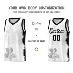 White Black Illusion Flower Graffiti Basketball Jersey 3