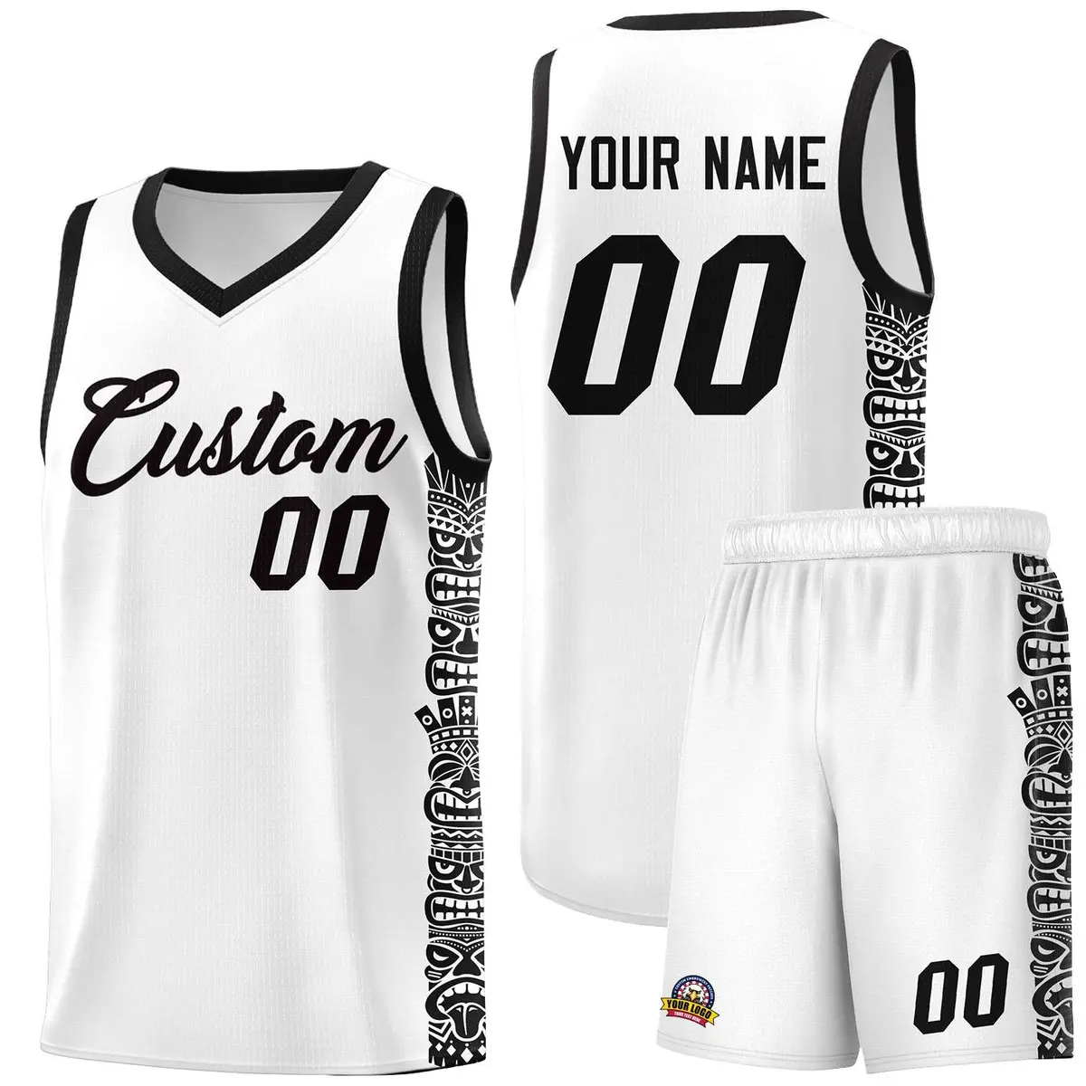 White Black Indians Pattern Basketball Uniform Jersey