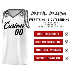 White Black Indians Print Basketball Jersey Sets 2