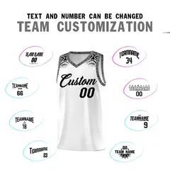 White Black Indians Print Basketball Jersey Sets 4