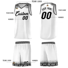White Black Indians Print Basketball Jersey Sets 5