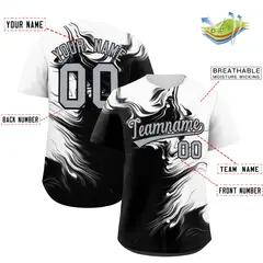 White Black Ink Pattern Baseball Jersey 2