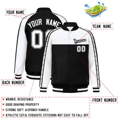 White Black K-Ribbon Raglan Full-Snap Color Block Letterman Jacket 2